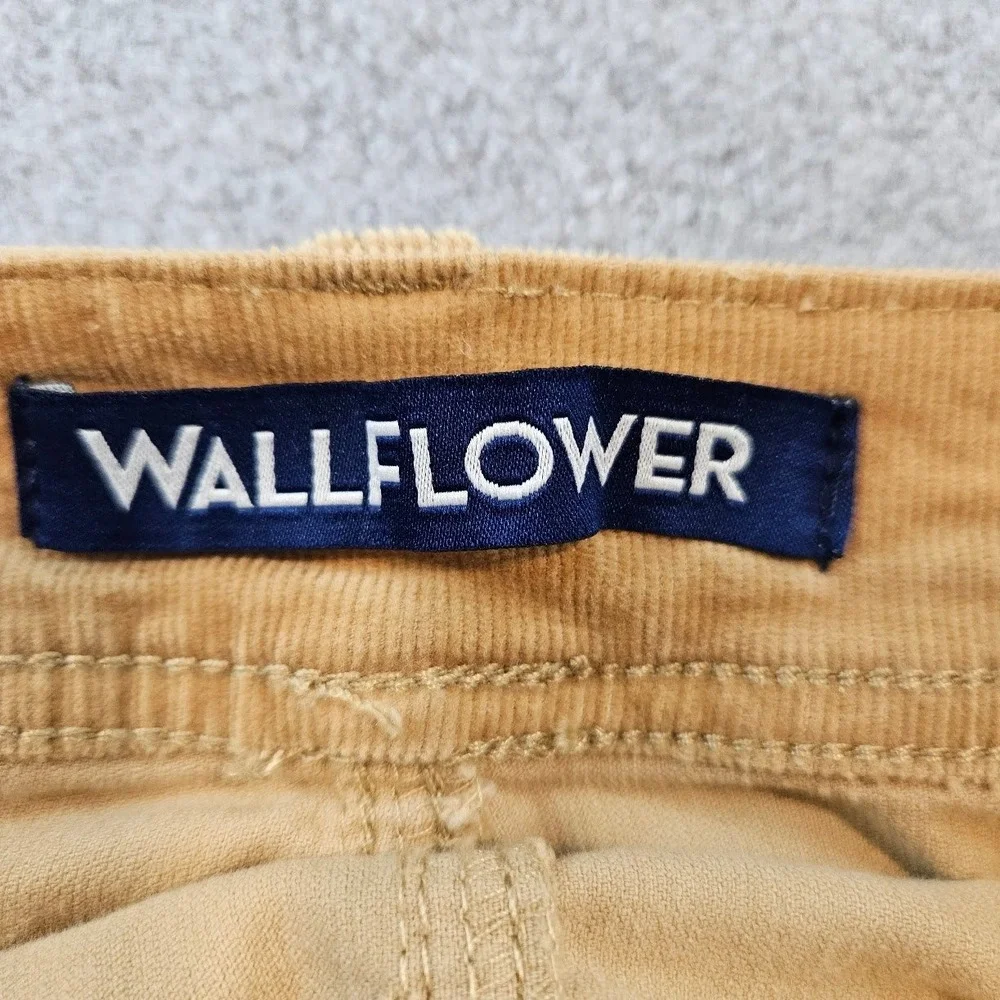 WallFlower Womens Corduroy Overalls Camel Tan Slim Leg Bib Dungarees L